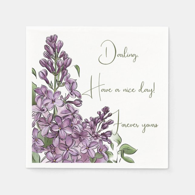 Guardanapo de papel floral botânico lilás roxo ele (Frente)