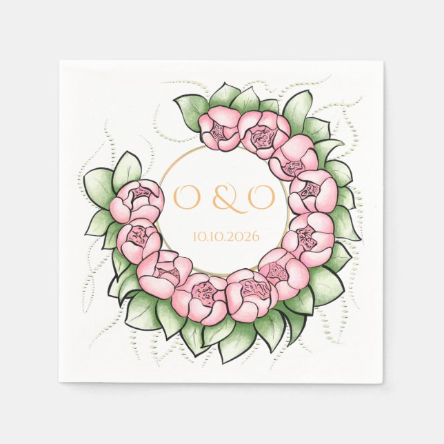 Guardanapo de papel floral botânico peônia rosa ro (Frente)