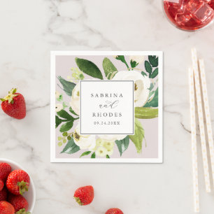 Guardanapo De Papel Floral Branco Elegante Blush Mauve Wedding