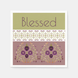 Guardanapo De Papel Floral com branco verde roxo e pêssego