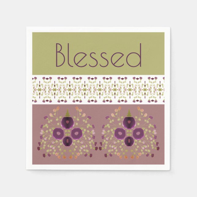 Guardanapo De Papel Floral com branco verde roxo e pêssego (Frente)