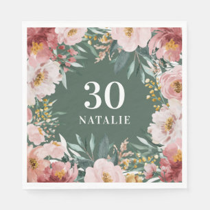 Guardanapo De Papel Floral de aquarela feminino rosa chic aniversário