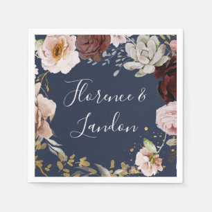 Guardanapo De Papel Floral de Blush Moderno Marinho Casamento de Náp