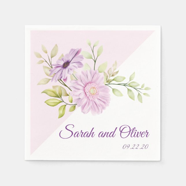 Guardanapo De Papel Floral de Casamento Roxo Elegante (Frente)