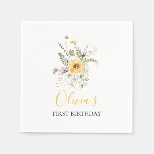Guardanapo De Papel Floral de flor silvestre, primeiro aniversário flo