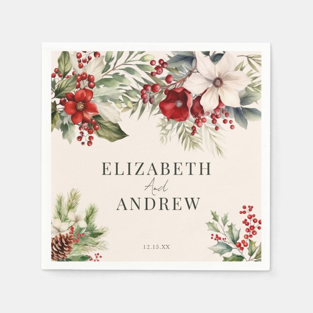 Guardanapo De Papel Floral de Inverno de Natal | Casamento  (Frente)