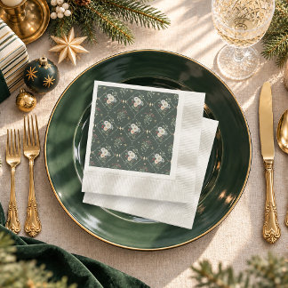 Guardanapo De Papel Floral de Inverno Elegante Natal Verde Escuro