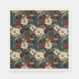 Guardanapo De Papel Floral de Natal com Flores Brancas e Verde