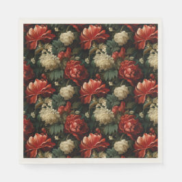 Guardanapo De Papel Floral de Vintage Vermelho e Creme Natal elegante