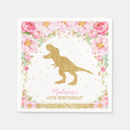 Guardanapo De Papel Floral Dinossauro Festa de aniversário Dourada Gli