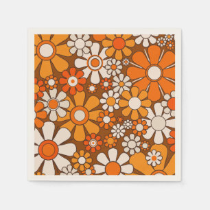 Guardanapo De Papel Floral do Jardim Retro 60s 70s Padrão Castanho e L