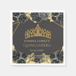 Guardanapo De Papel Floral Dourada Elegante Tiara Quinceanera
