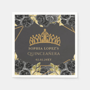 Guardanapo De Papel Floral Dourada Elegante Tiara Quinceanera