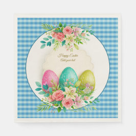 Guardanapo De Papel Floral Easter Eggs & Watercolor Pink Roses