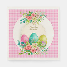 Guardanapo De Papel Floral Easter Eggs & Watercolor Pink Roses