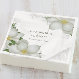Guardanapo De Papel Floral Elegante Cor da Água Cor Branca Magnolia Fl