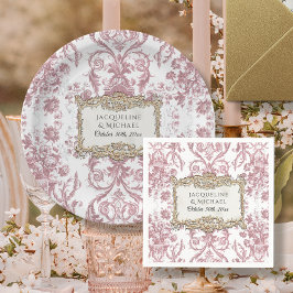 Guardanapo De Papel Floral Elegante Vintage Rosa e Dourado Branco de N