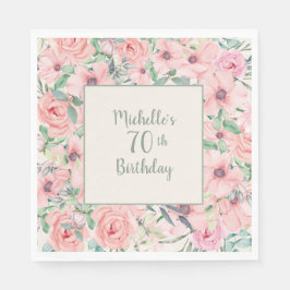 Guardanapo De Papel Floral em Aquarela Rosa 70º Aniversário