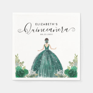 Guardanapo De Papel Floral Emerald Green Princess Dress Quinceanera