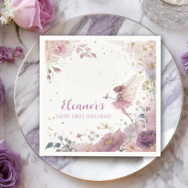 Guardanapo De Papel Floral Fairy First Birthday Personalised Napkin