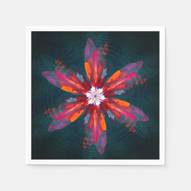 Guardanapo De Papel Floral Flores de Mandala Laranja Vermelho Abstrato (Frente)