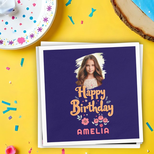 Guardanapo De Papel Floral Flowers Happy Birthday Handlettering Photo  (Criador carregado)