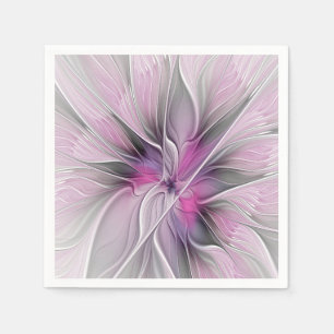 Guardanapo De Papel Floral Fractal Moderno Abstrato Flor Rosa Cinza