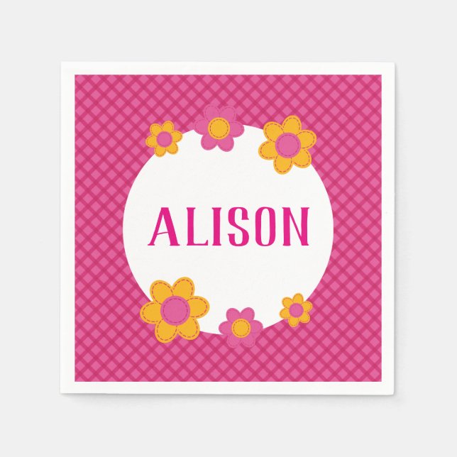 Guardanapo De Papel Floral fuchsia xadrez nome da garota daisie (Frente)
