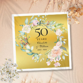 Guardanapo De Papel Floral Garland Gold Foil 50º Aniversário de Casame