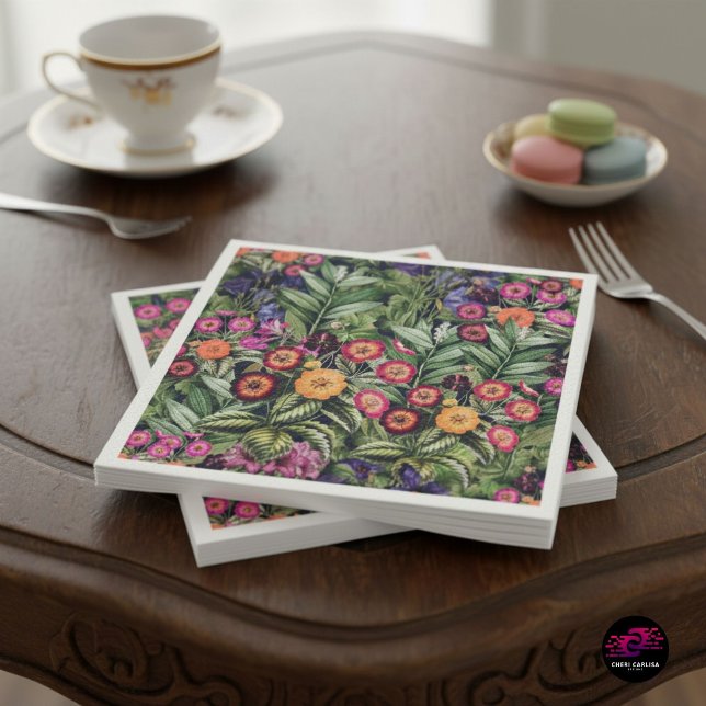 Guardanapo De Papel Floral Ilha Rosa Prado (Tropical floral pattern, stacked clean with crisp edges and bold detail that shows up instantly.)