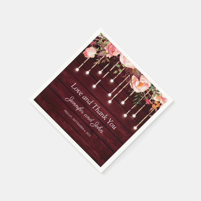 Guardanapo De Papel Floral Maroon Wooden Rustic Wedding (Canto)