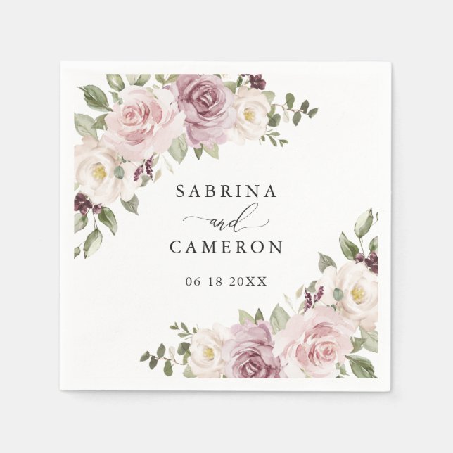 Guardanapo De Papel Floral Mauve Blush Greenery Personalizado Casament (Frente)