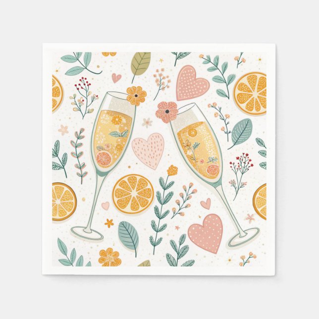 Guardanapo De Papel Floral Mimosa Napkins - Padrão Citrus Brunch (Frente)