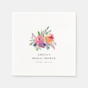 Guardanapo De Papel Floral Minimalista Aquarela para Chá de Noiva Pers
