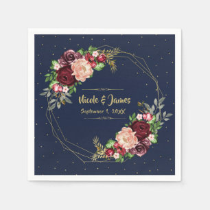 Guardanapo De Papel Floral Ousado de Outono em Azul Naval, Dourado e B