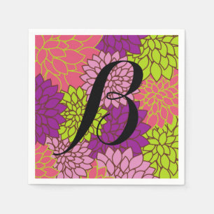 Guardanapo De Papel Floral Ousado em Verde Lima Rosa Roxo sua Inicial