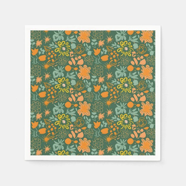 Guardanapo De Papel Floral pattern on a dark green background  (Frente)
