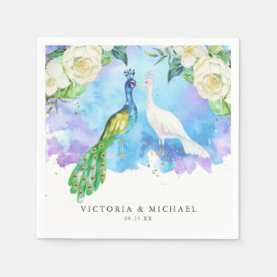 Guardanapo De Papel Floral Pavão Tropical Monograma Botânico Boho