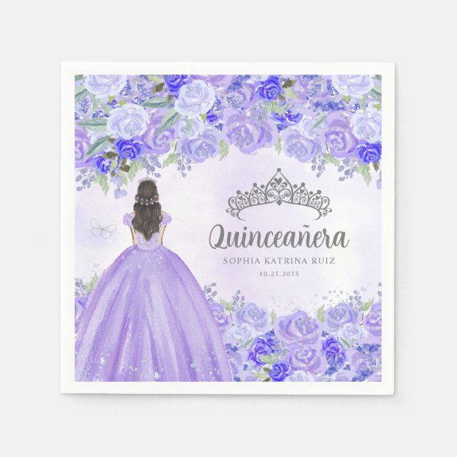 Guardanapo De Papel Floral Purple Dress Princesa Tiara Quinceanera (Frente)