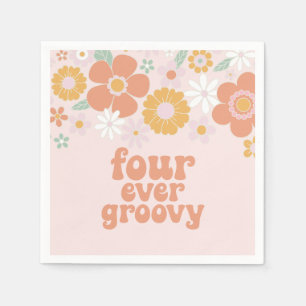 Guardanapo De Papel Floral Retro Quatro sempre animado 4º aniversário