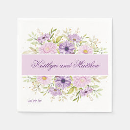 Guardanapo De Papel Floral Romântico de Casamento Roxo