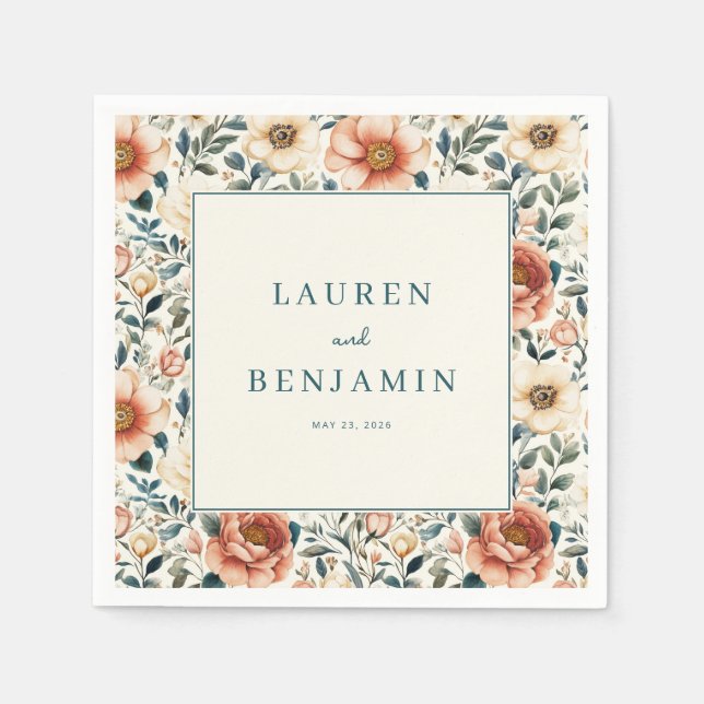 Guardanapo De Papel Floral Romântico de Pêssego (Frente)