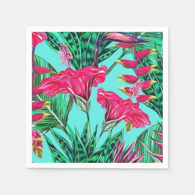 Guardanapo De Papel Floral Rosa e Teal (Frente)