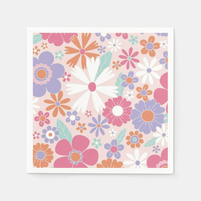Guardanapo De Papel Floral Rosa Groovy Retro (Frente)