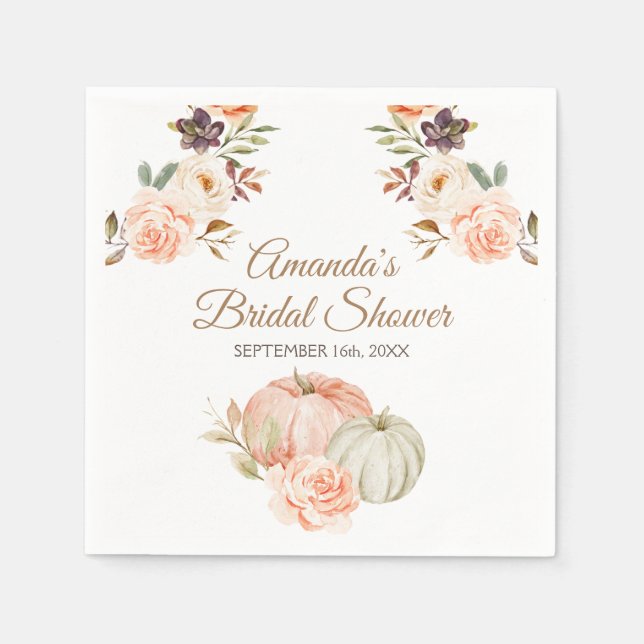 Guardanapo De Papel Floral Rústico de Abóbora Verde de Pêssego de Outo (Frente)