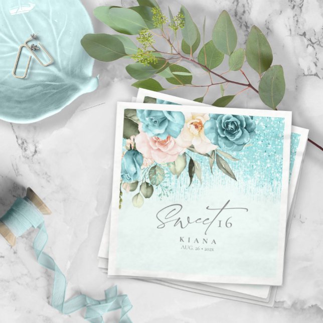 Guardanapo De Papel Floral Sparkles Sweet Six Teal ID912 (Criador carregado)
