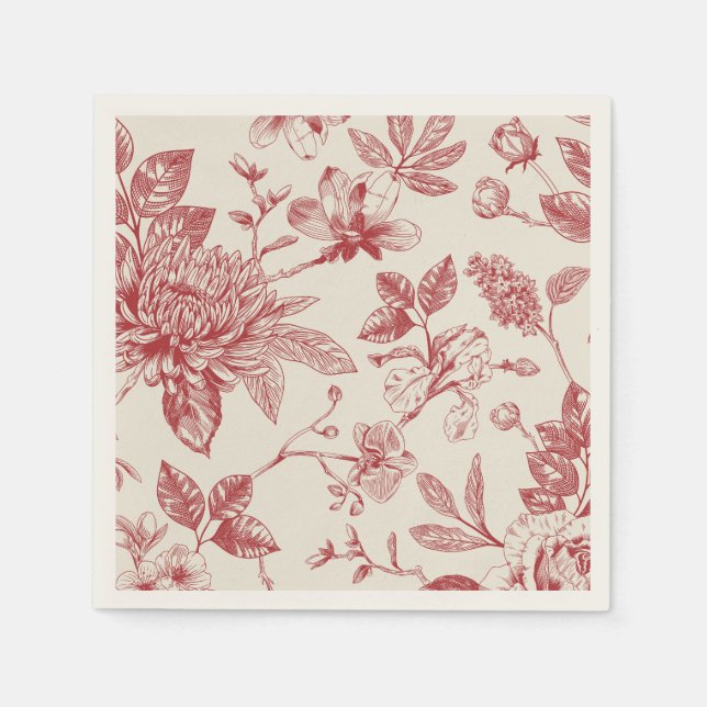 Guardanapo De Papel Floral Toile Floral Vermelho Francês (Frente)
