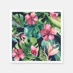 Guardanapo De Papel Floral Tropical Hibisco e Folhas de Palmeira Havai