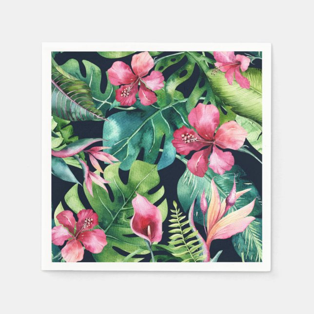 Guardanapo De Papel Floral Tropical Hibisco e Folhas de Palmeira Havai (Frente)