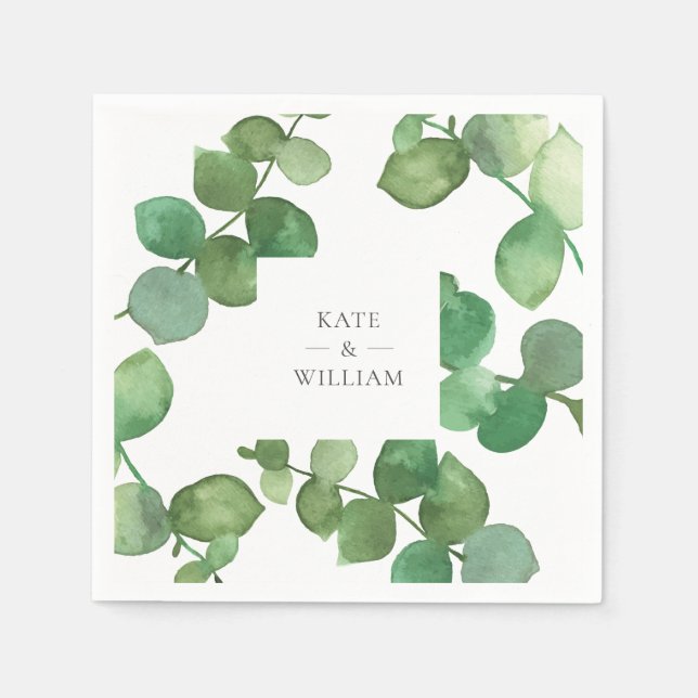 Guardanapo De Papel Floral Verde Boho Eucalipto (Frente)